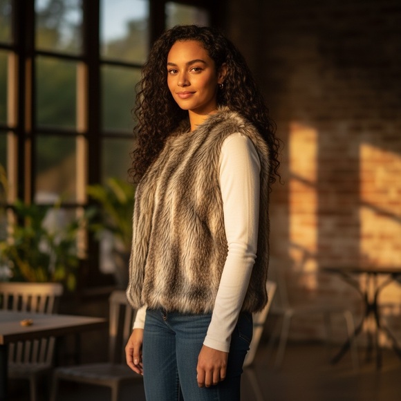 ASHLEY STEWART EUC Faux Fur Vest In 1X - Picture 1 of 4